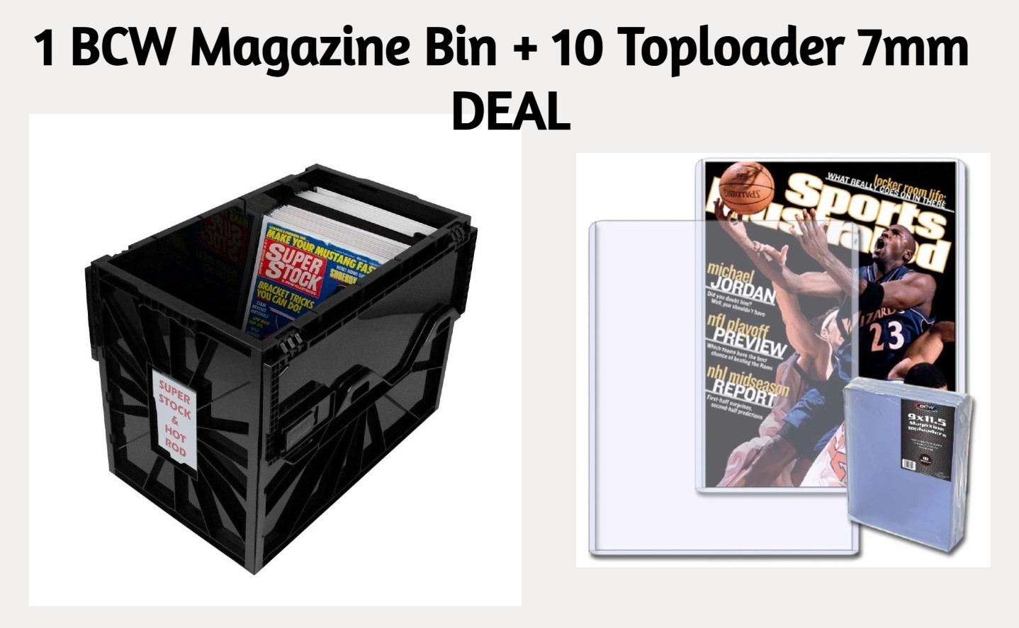 1 BCW Magazine/Document Bin Heavy Duty Plastic Storage + 10 Toploader 7mm DEAL