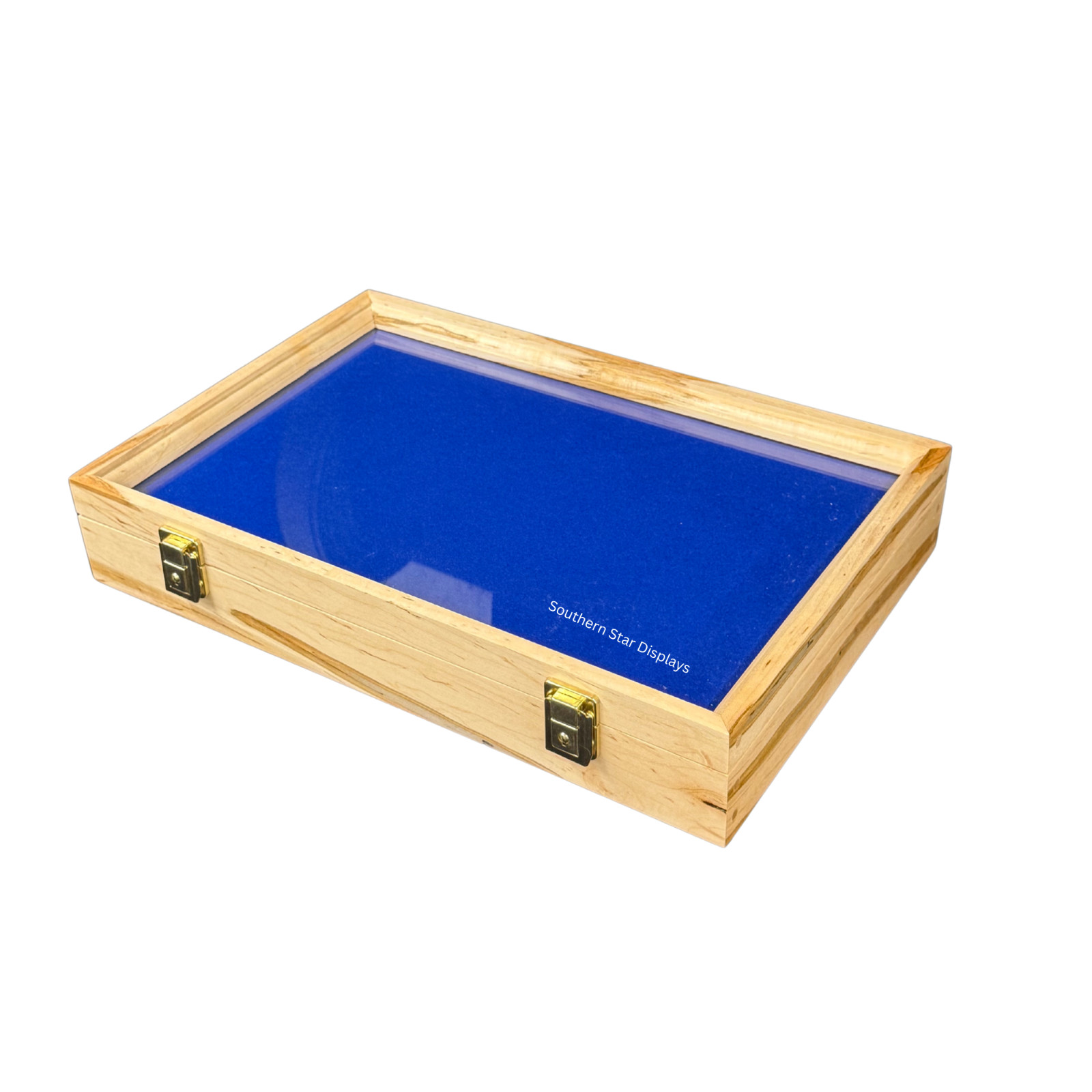 Maple Wood Display Case 12 x 18 x 3 with Blue Liner for Arrowheads Knives & More