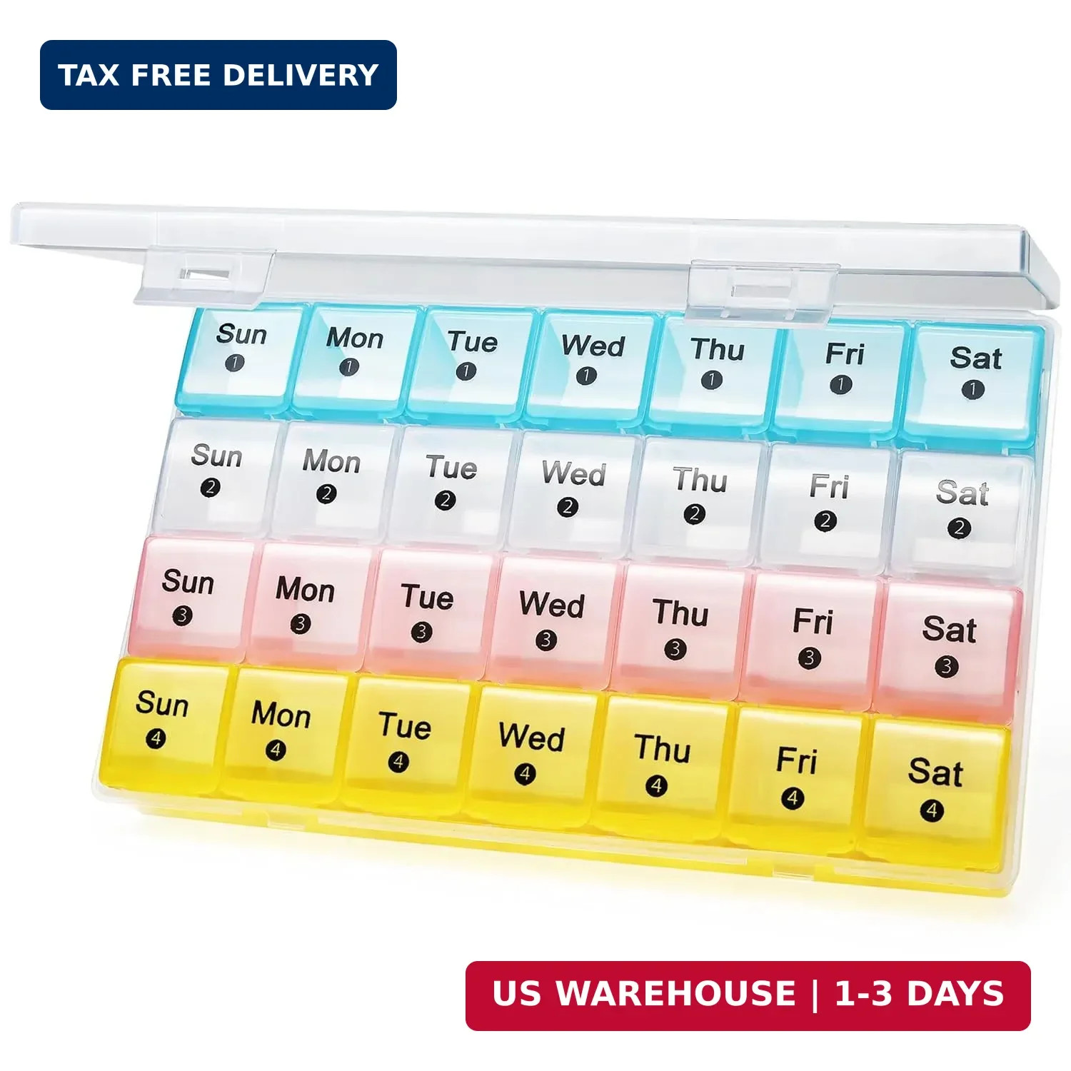 FHORAIN Monthly Pill Organizer 28 Day, 4 Weeks Pill Box 7 Day, XL Weekly Medicin