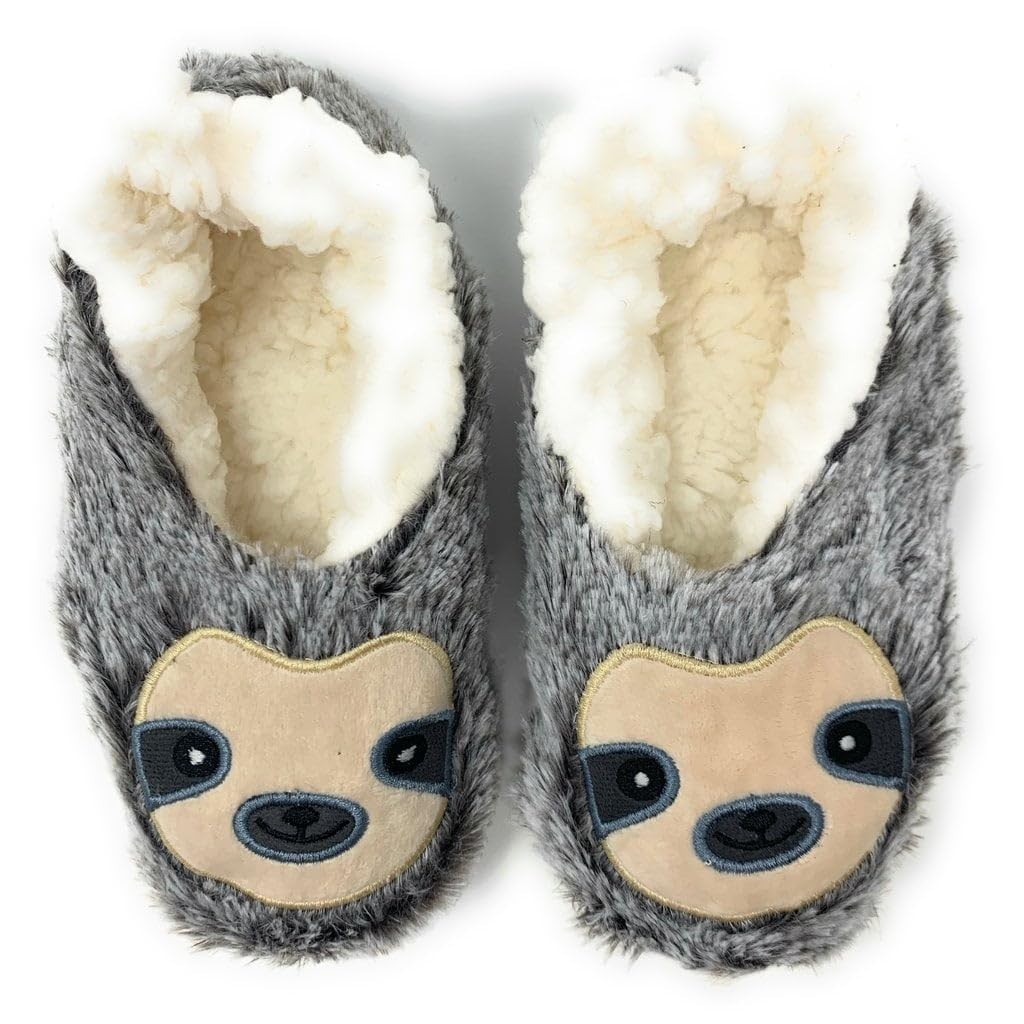 ooohyeah Women's Cozy Slippers, Sherpa Socks Funny Fluffy 9-10, Sloth Steps