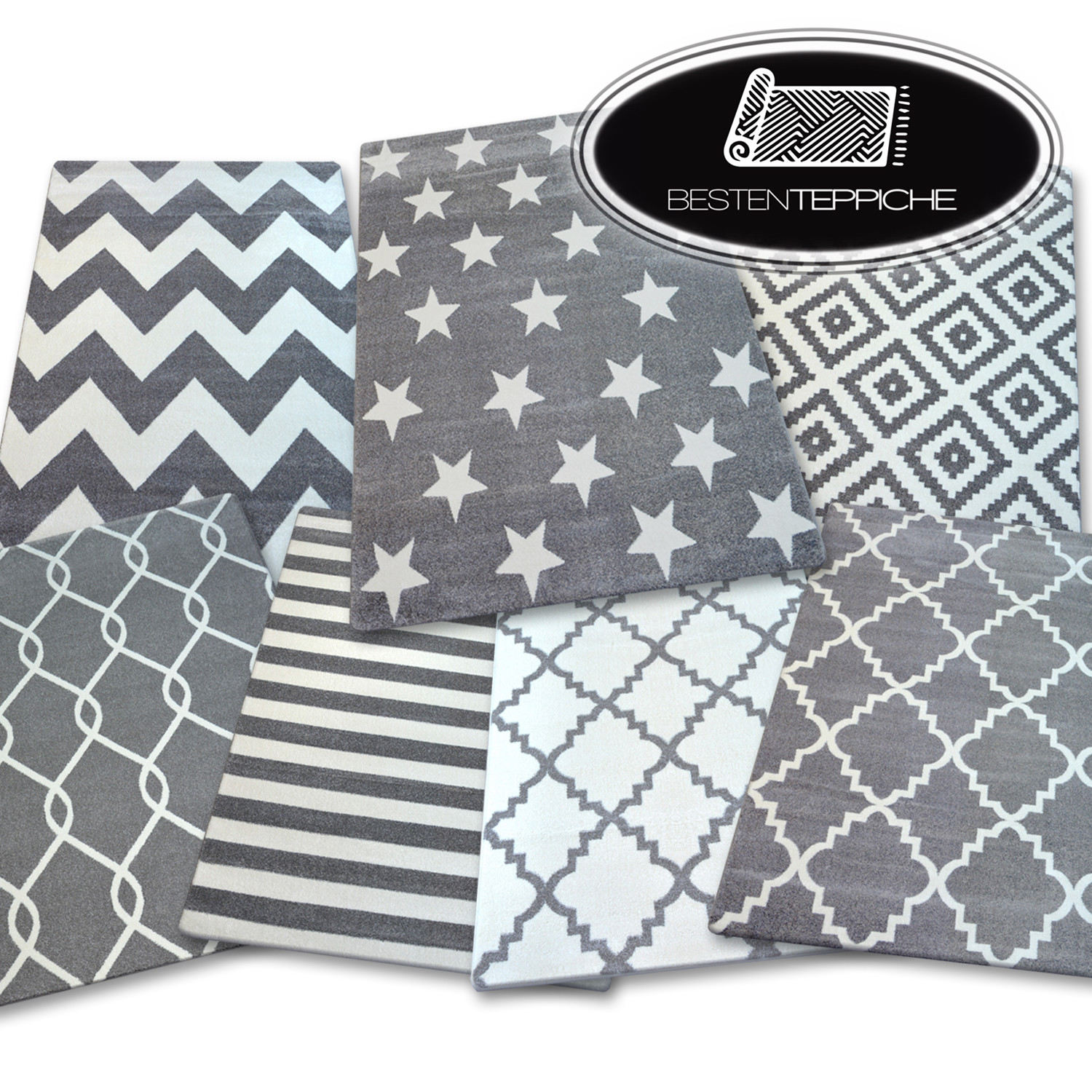 Modern Soft Comfortable Carpet " Sketch " Grey White - Trellis - Belt - Star