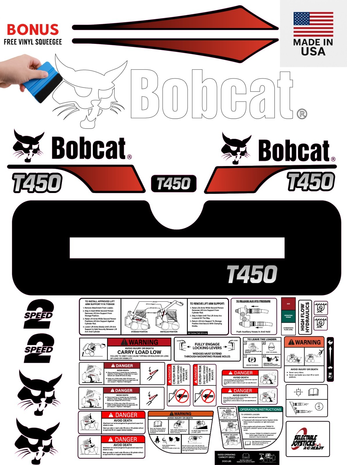 Fits Bobcat T450 Decal Kit Skid Steer / safety decals 3M VINYL / FREE SHIPPING