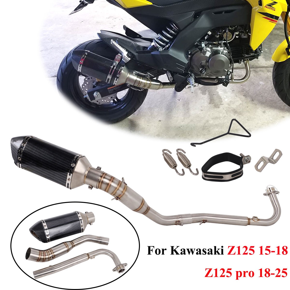 Full Exhaust System Muffler Header For Kawasaki Z125 PRO 19-25 Z125 15-18