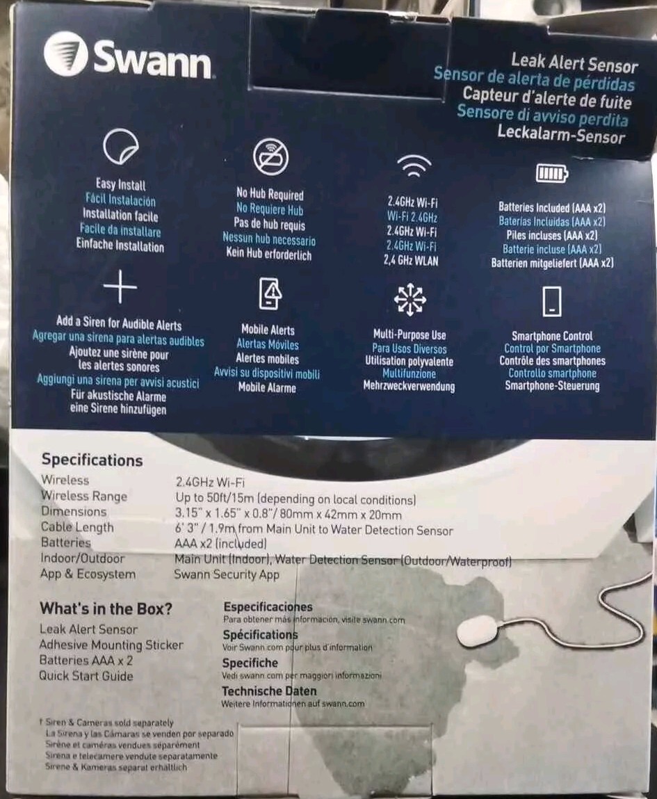 New Swann Leak Alert Sensor White Detect Leaks Mobile Alert