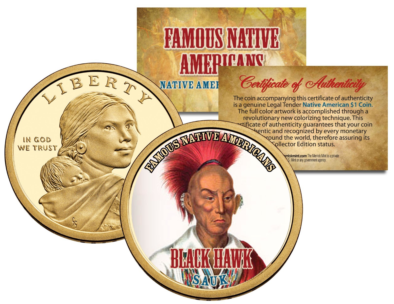 BLACK HAWK Famous Native American Series Sacagawea Dollar $1 Coin SAUK Indian