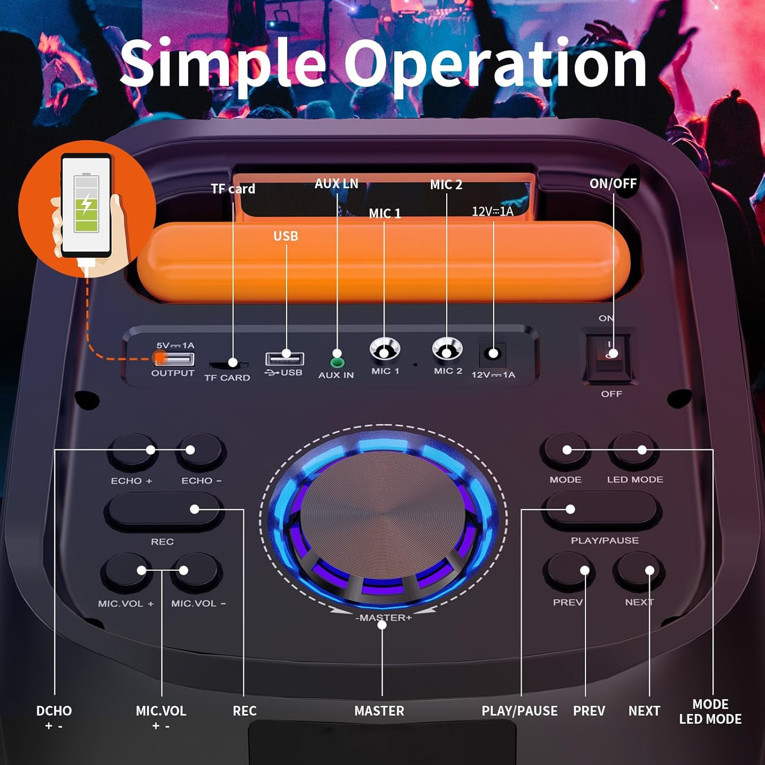Karaoke Machine with 2 Wireless Microphones, 24" Big Portable Bluetooth Speaker