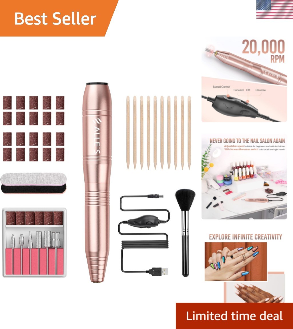 Compact Electric Nail Drill 20000 RPM - Complete Nail Care Kit for Home & Salon