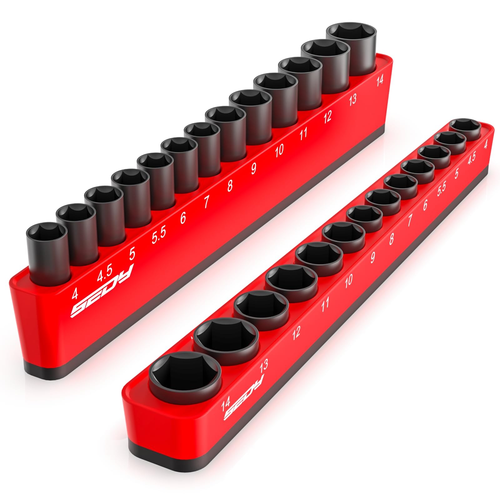 2-Piece 1/4"-Drive Metric Magnetic Socket Organizer 2PCS 1/4"-Drive,