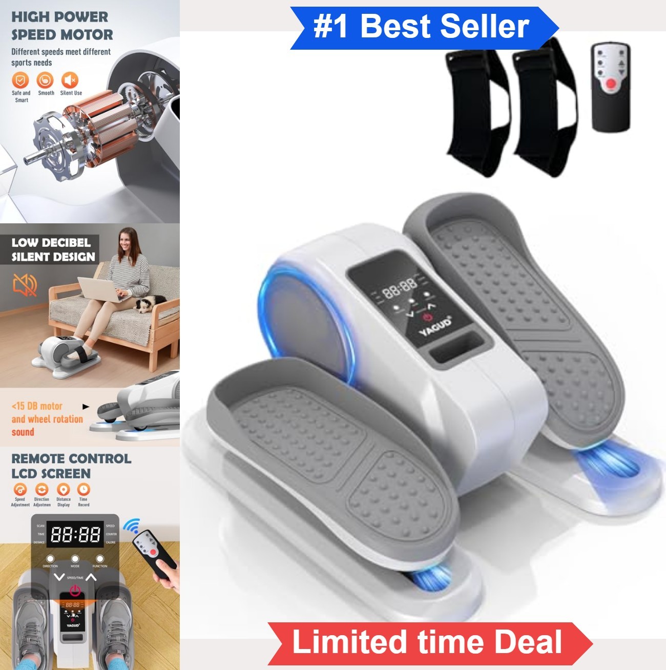 Under Desk Elliptical Machine 13 Speeds Remote Control Quiet Seated Pedal