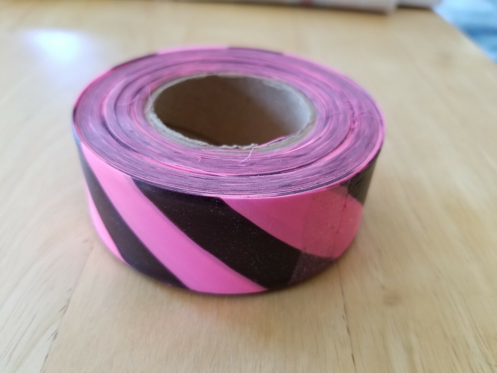 Pink and Black Safety Stripe Survey Flagging Tape 1-1/4" Plastic Ribbon.