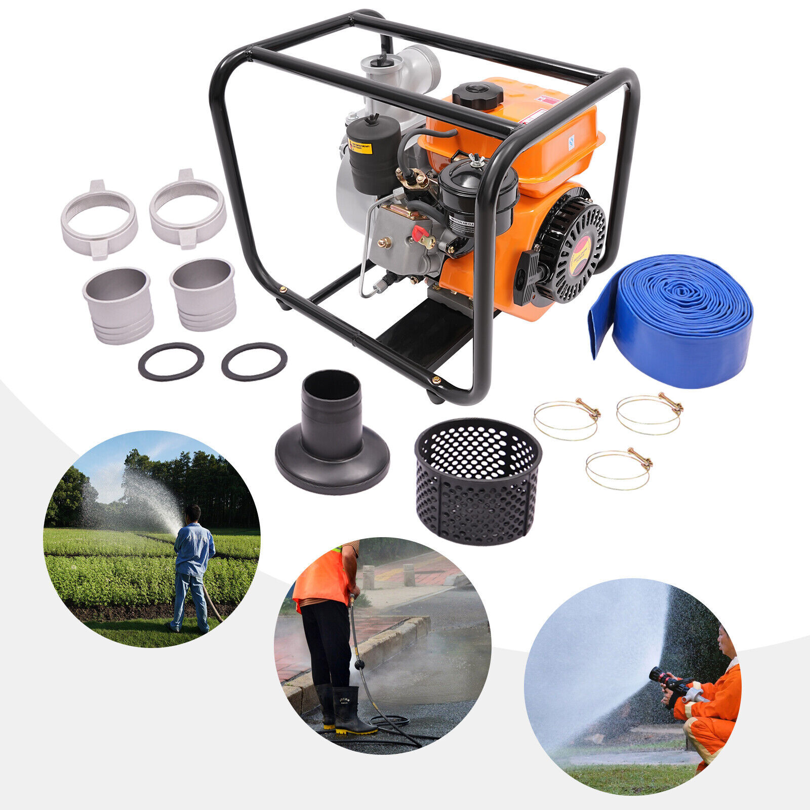 196CC Water Pump W/pipe,4l/1.06gal Diesel Powered 3600rpm Water Transfer Pump