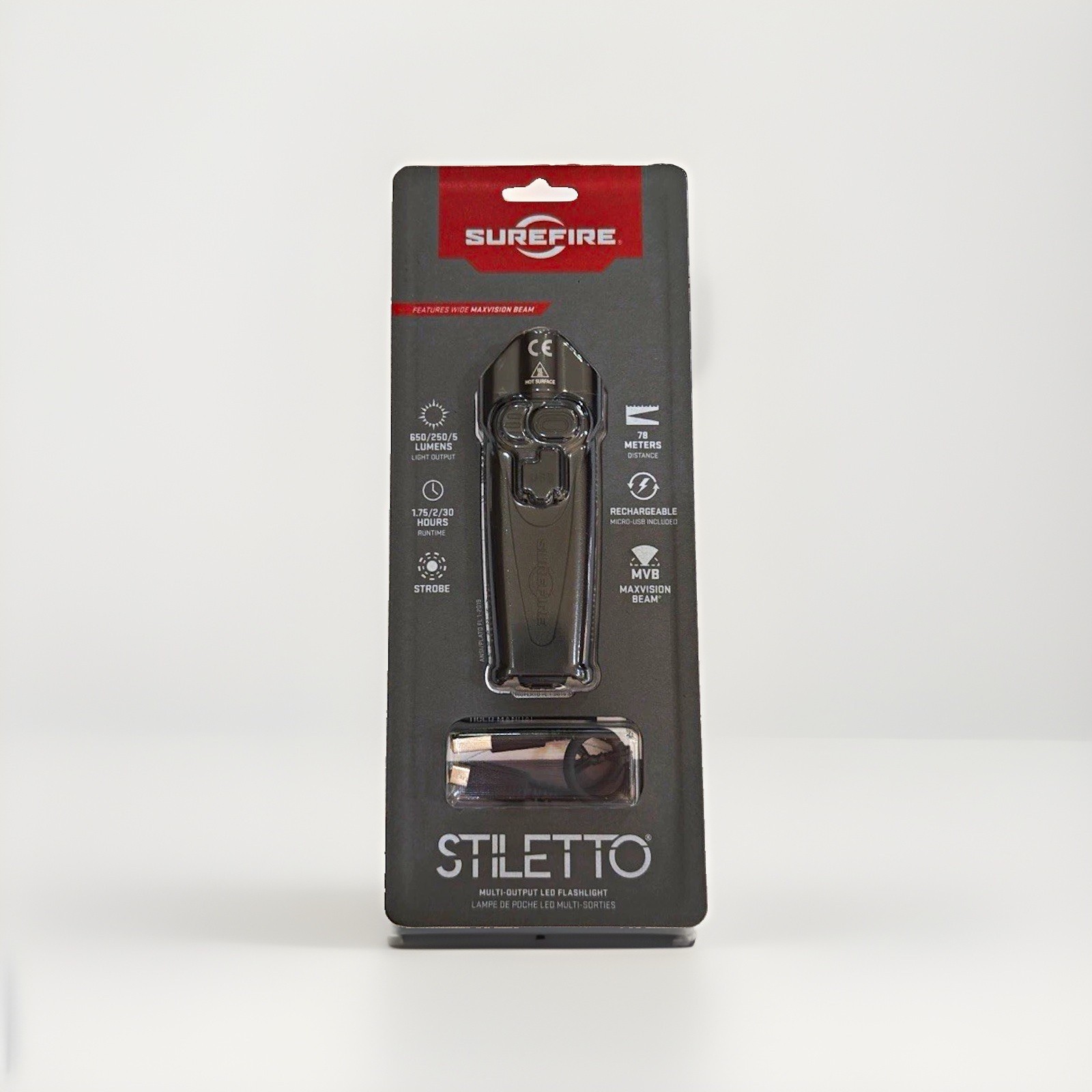 SureFire Stiletto PLR-A Rechargeable LED Flashlight 650 Lumens USB Black