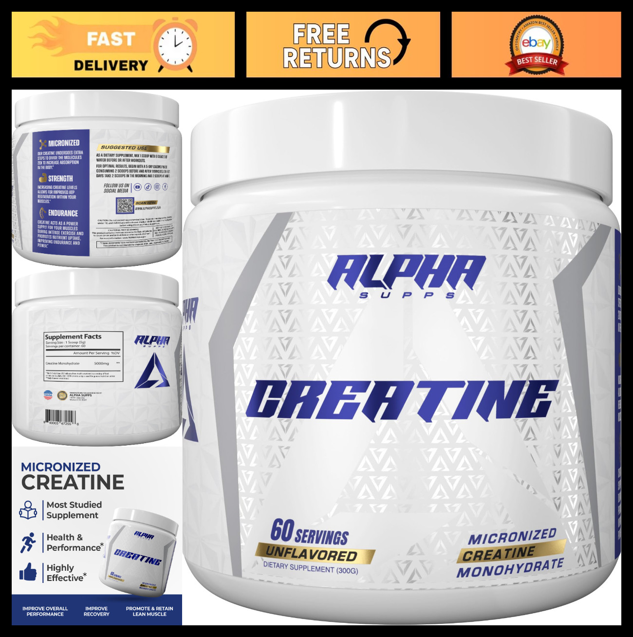 Micronized Creatine Monohydrate Powder - Unflavored, 300g - Supports Muscle Grow