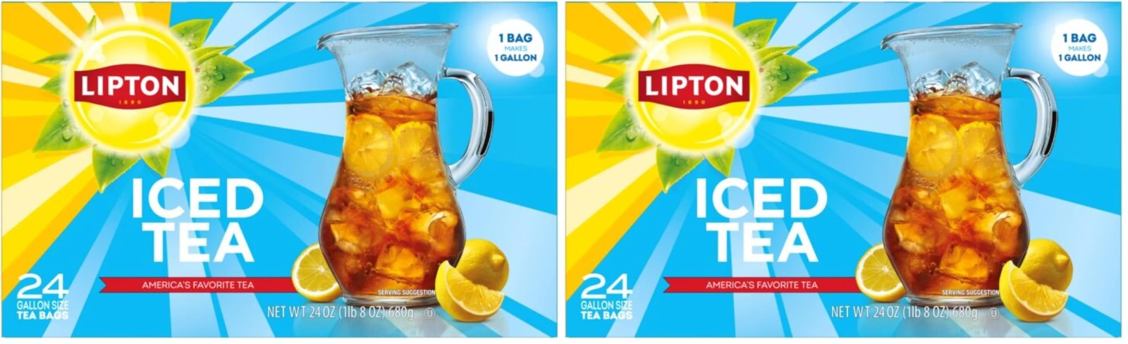 Lipton Unsweetened Iced Tea Bags, Gallon-Sized Zero 24 Count (Pack of 2)