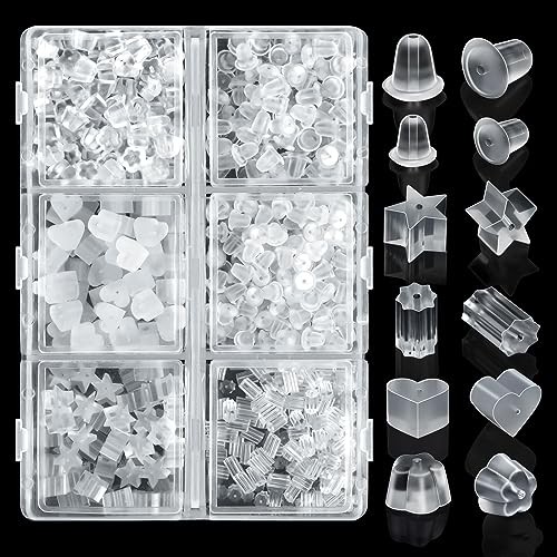 600pcs Clear Silicone Earring Backs Replacements, 6 Sizes Soft Friction Backs