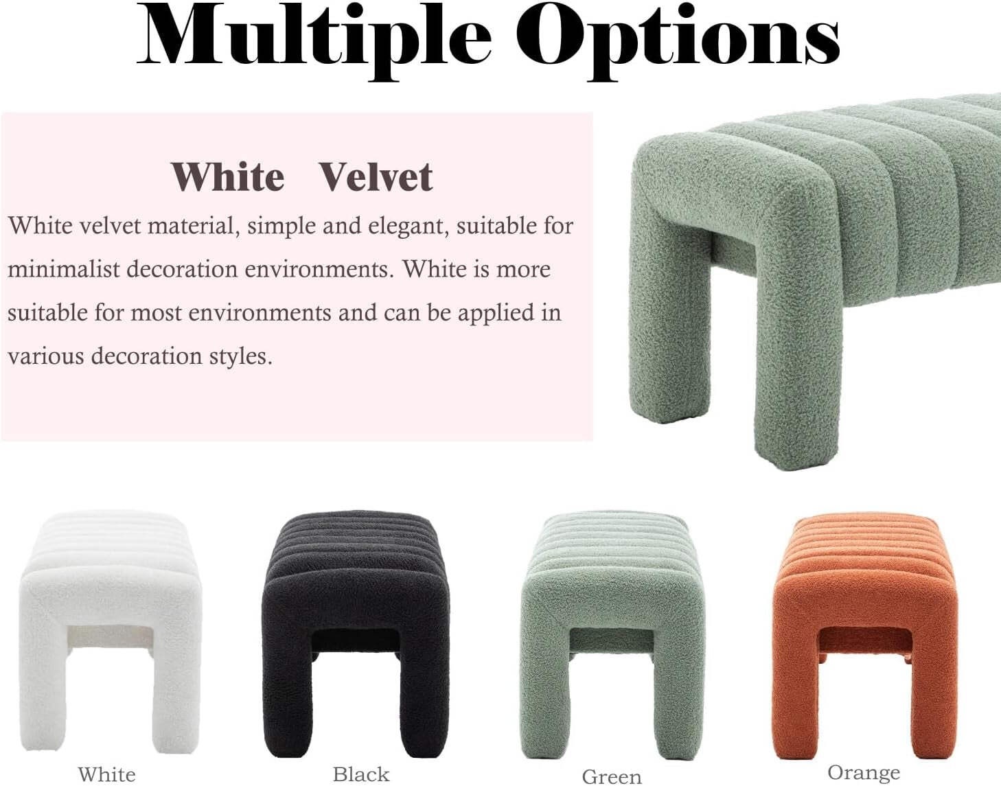 42.5 Inches Upholstered Ottoman Bench Boucle Fabric