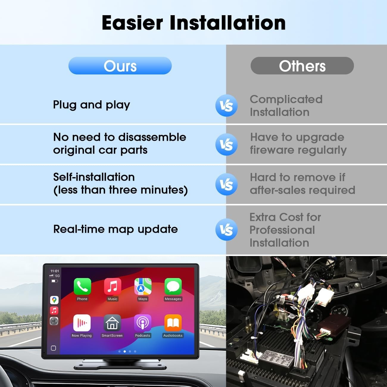 9" Wireless CarPlay Display Touchscreen Android Auto Voice Control for Car
