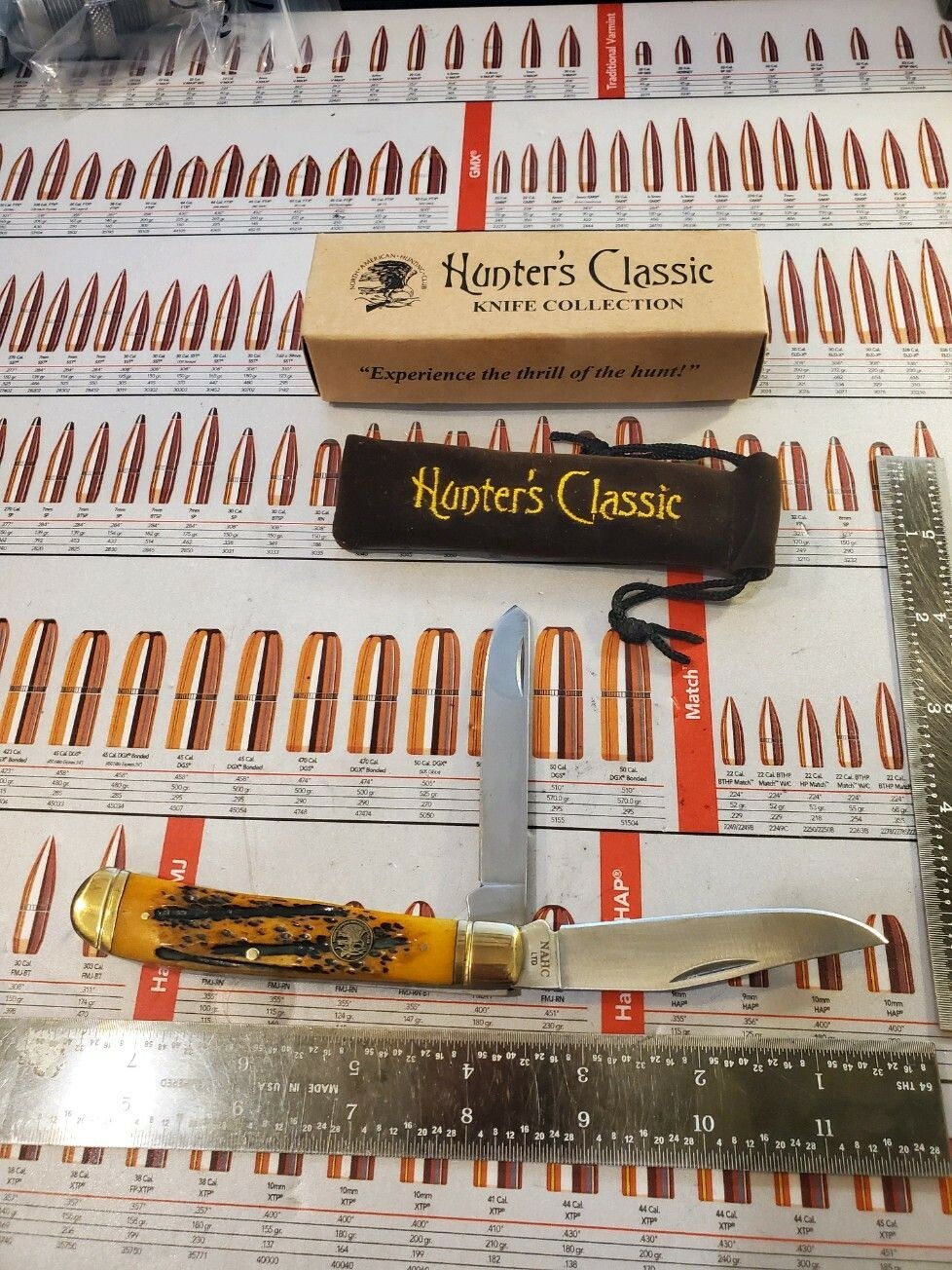 North American Hunting Club Knife Limited Folding Two  Blade Hunter Orange Bone
