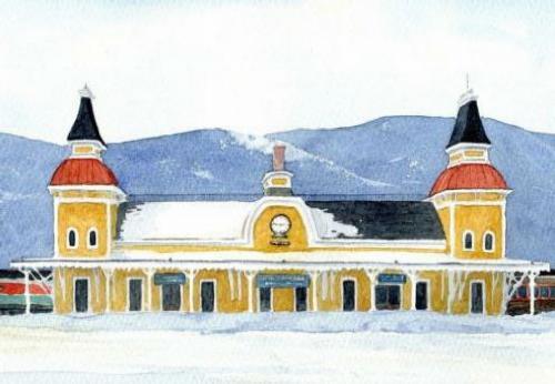 Conway Scenic Railroad Train Depot New Hampshire Winter Snow Notecards