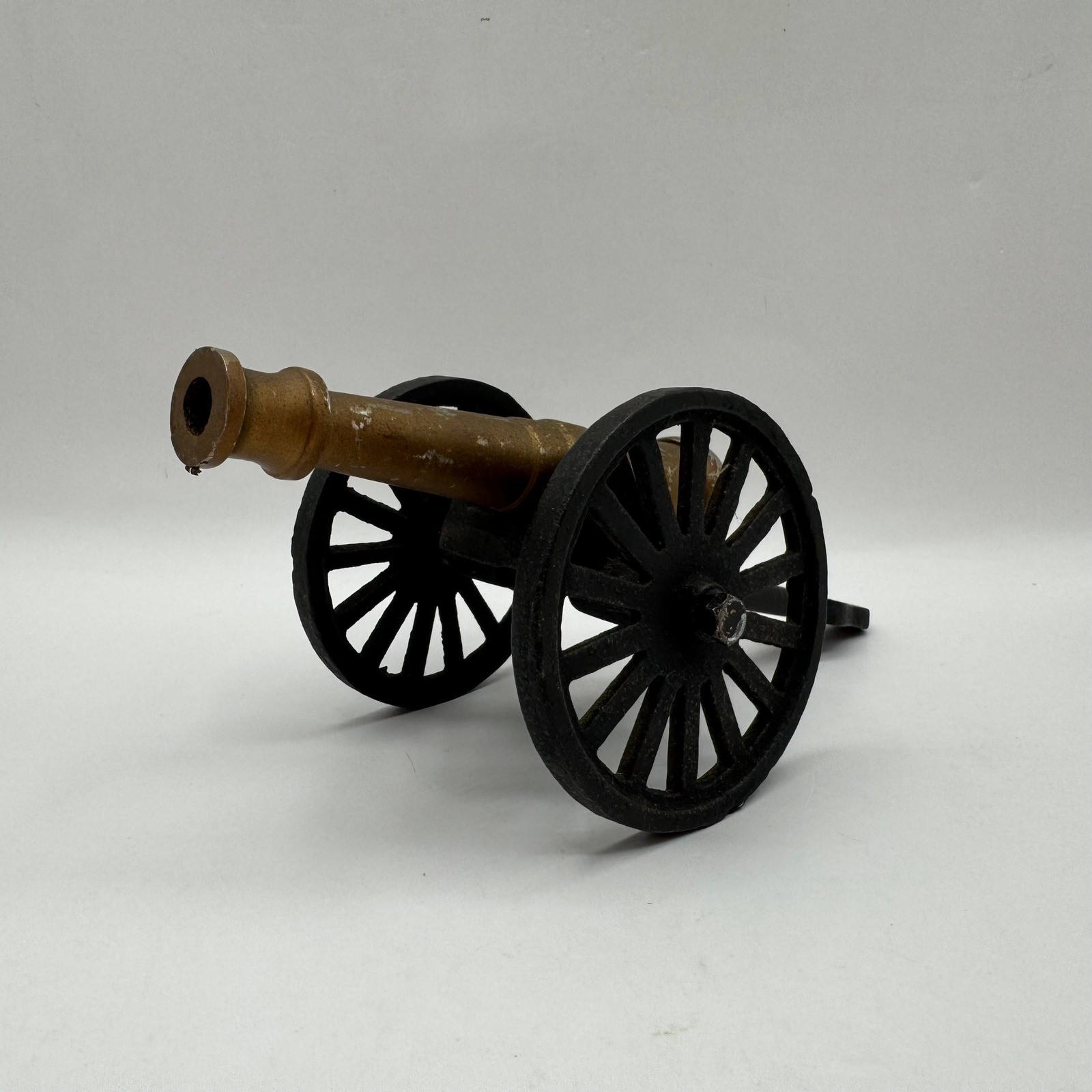 Miniature Cannon Figurine Gold Black Vintage Metal Artillery