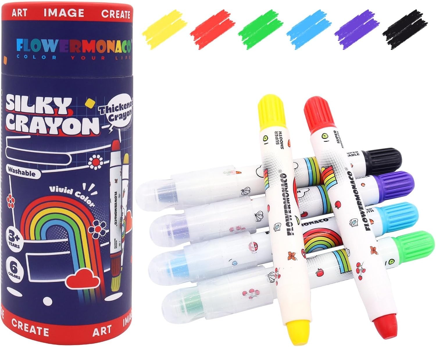 Lebze Jumbo Crayons for Toddlers, 6 Colors Washable Crayons, Easy to 6