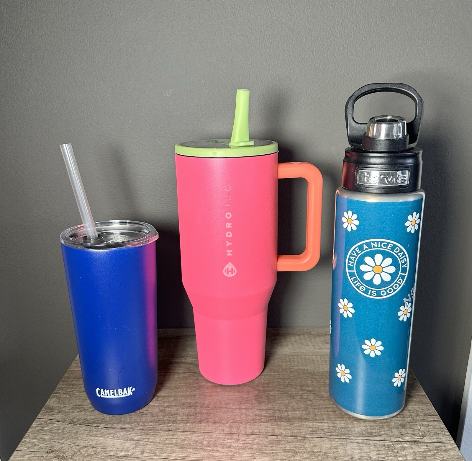 Lot Of 3 HydroJug Orchid Tumbler, Tervis Daisy Stainless Steel & Camelbak Straw