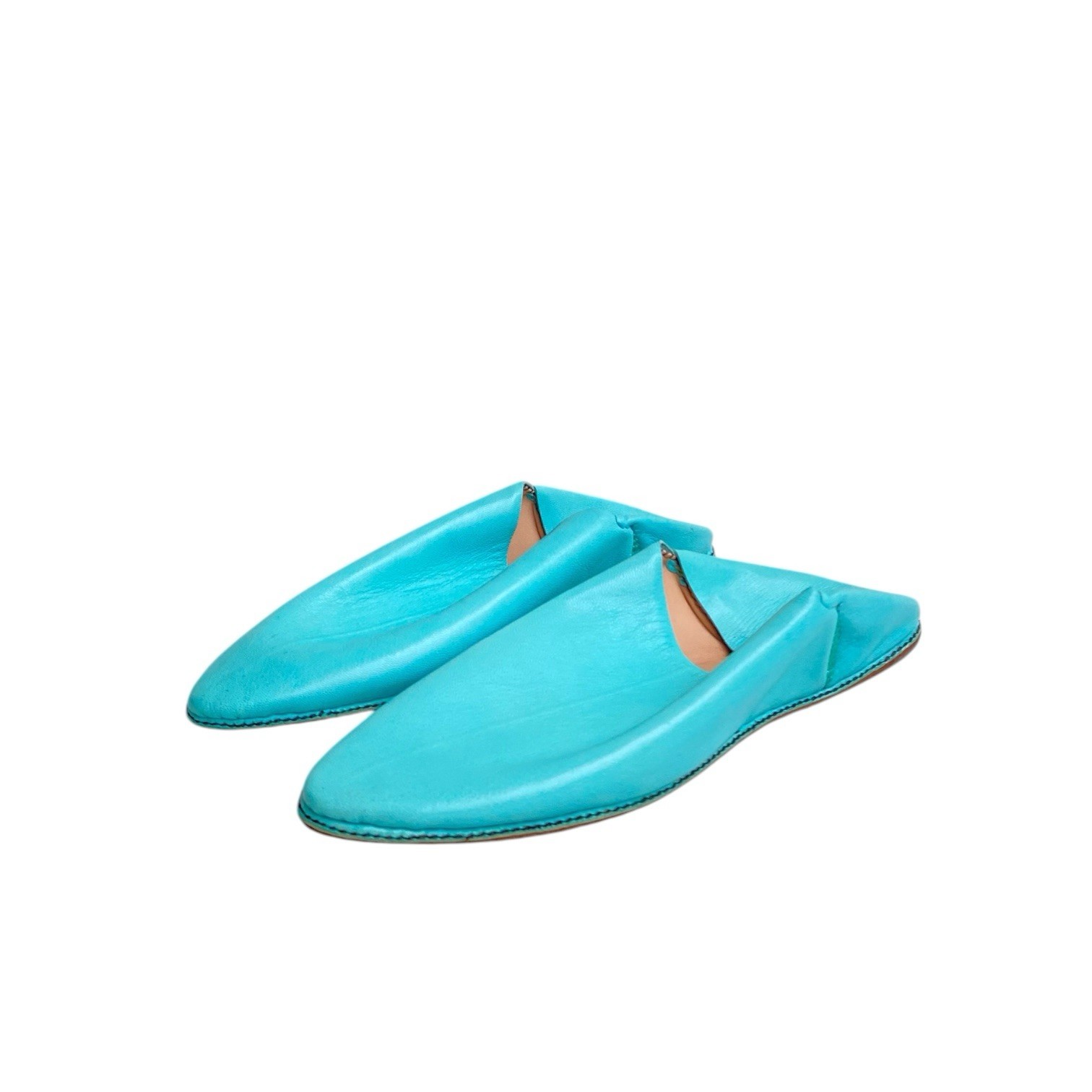 Turquoise Genuine Leather Moroccan Babouches Men Pointed Toe Handmade