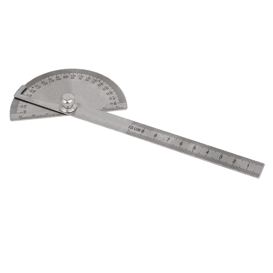 Round Head 180 Degree Rotary Protractor Angle Ruler 195mm Silver New