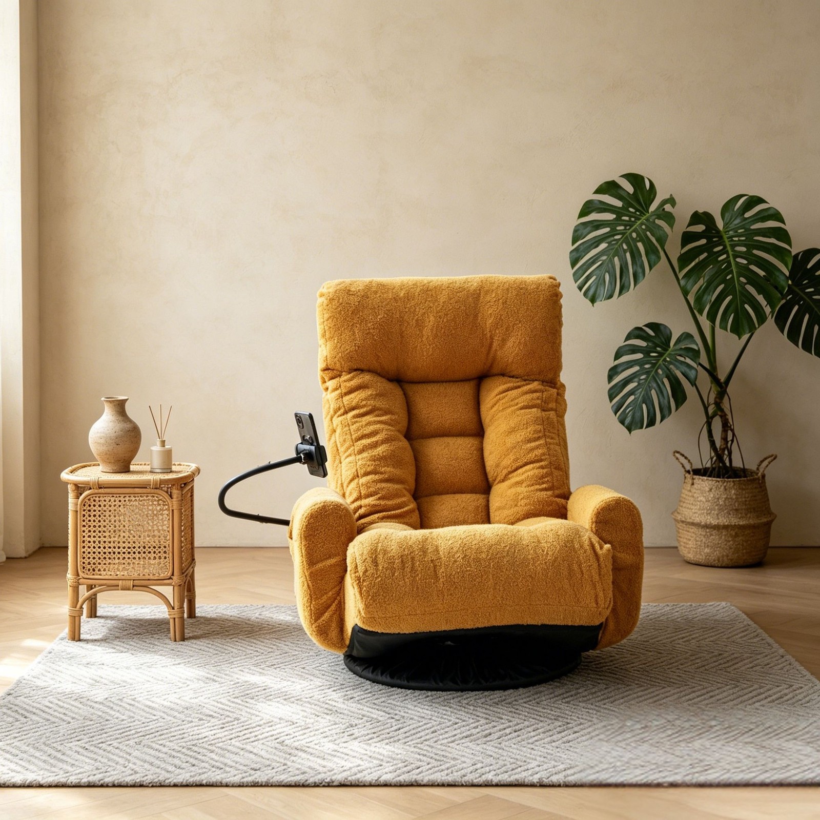 Adjustable Lounge Sofa Chair 360° Rotatable Yellow Cotton