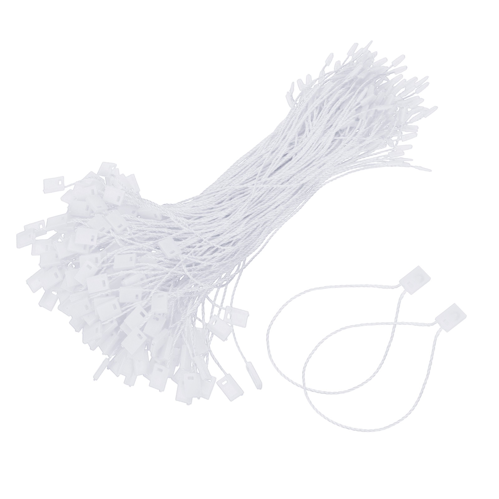 200pcs Polyester Hang Tag String (6.7") - Plastic Snap Lock Pin Loop White