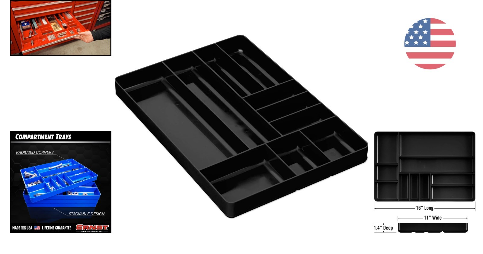 Ernst 10-Compartment Heavy-Duty Tool Organizer - Stackable & Low-Profile Design