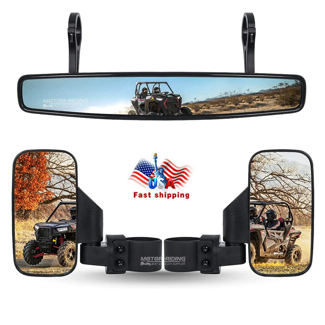 2” UTV Side & Rear View Mirrors Set For Honda Talon 1000R 1000X Can Am Commander