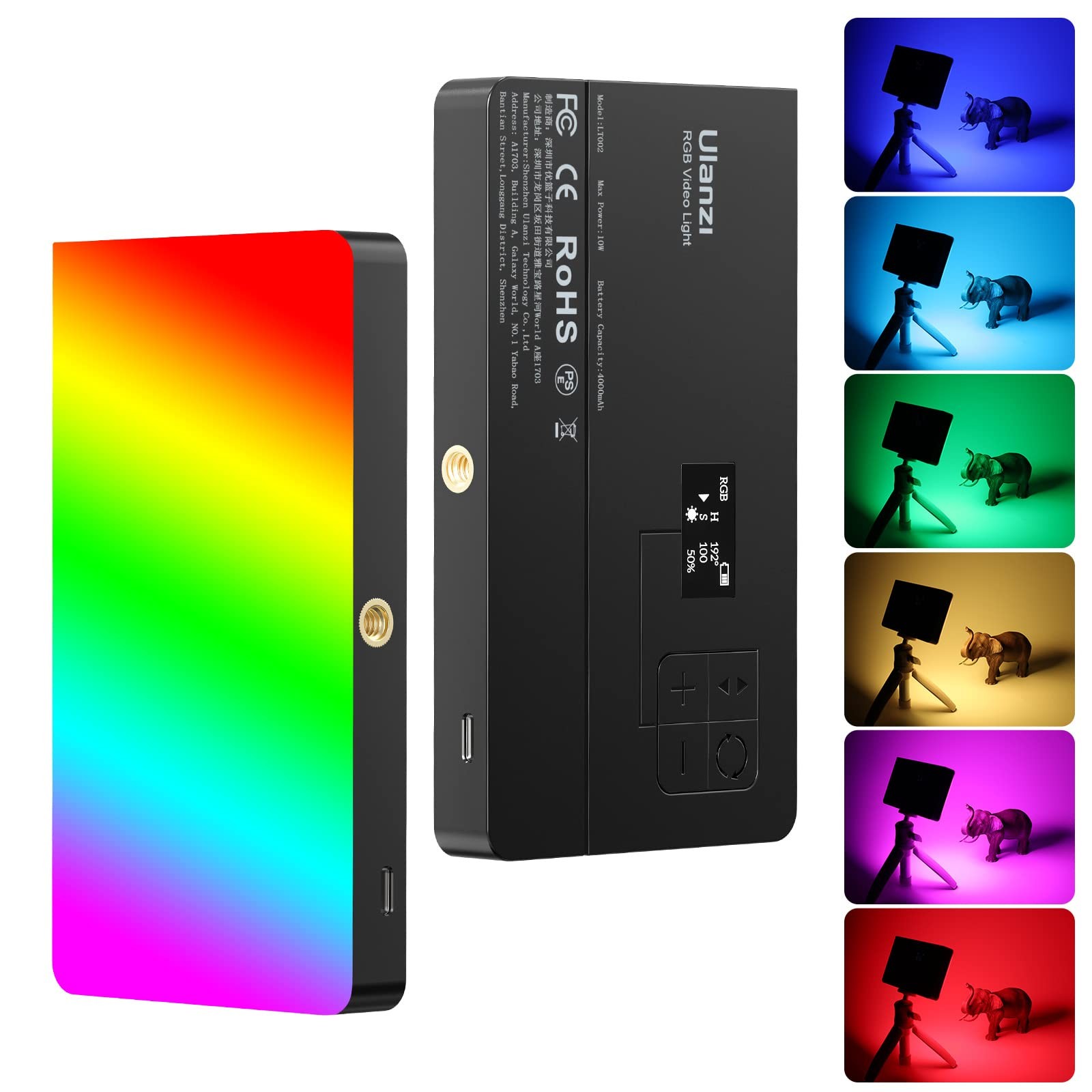 LT002 RGB Video Light, Portable LED Camera Light Panel 0-360 Full Color, CRI ...