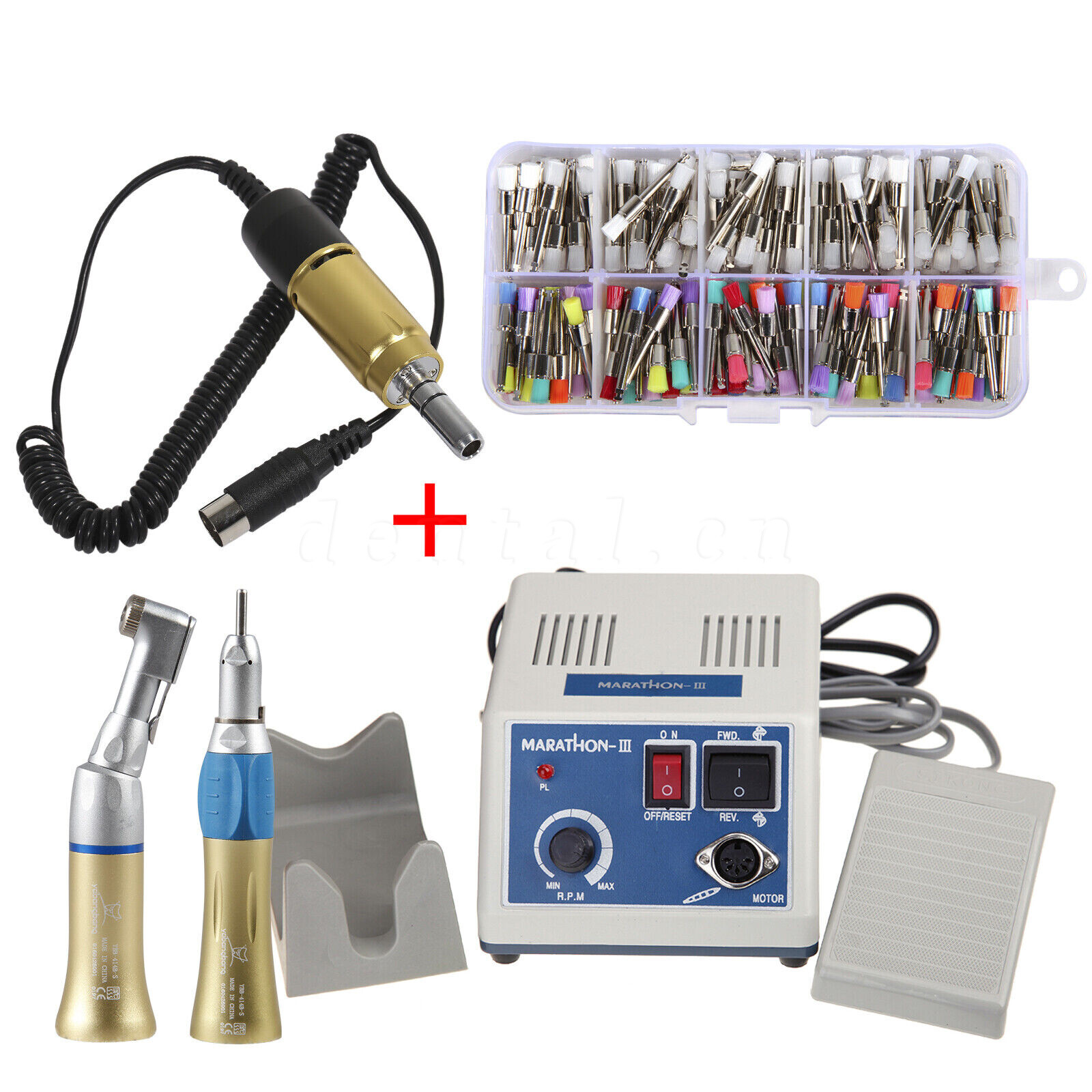 Marathon Micromotor Polisher/Contra Angle Straight/200*Brushes Golden
