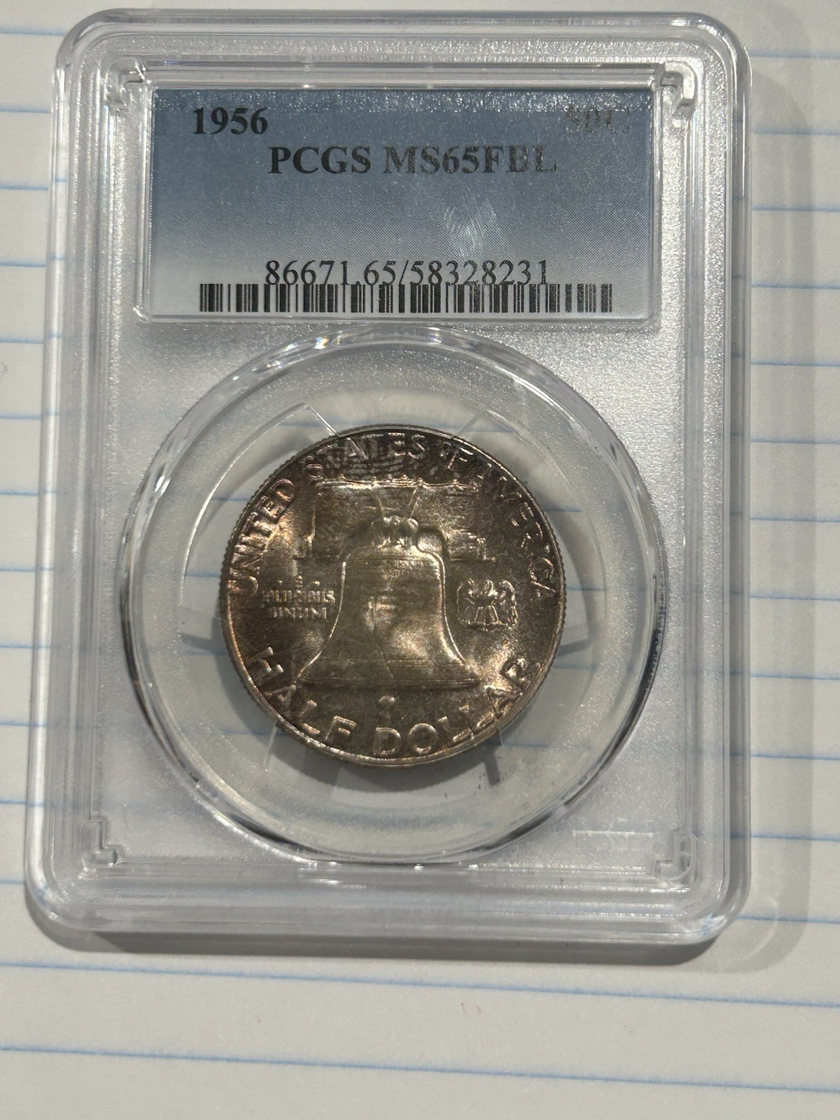 🌈 Toned 1956 Franklin Half Dollar PCGS MS65 FBL