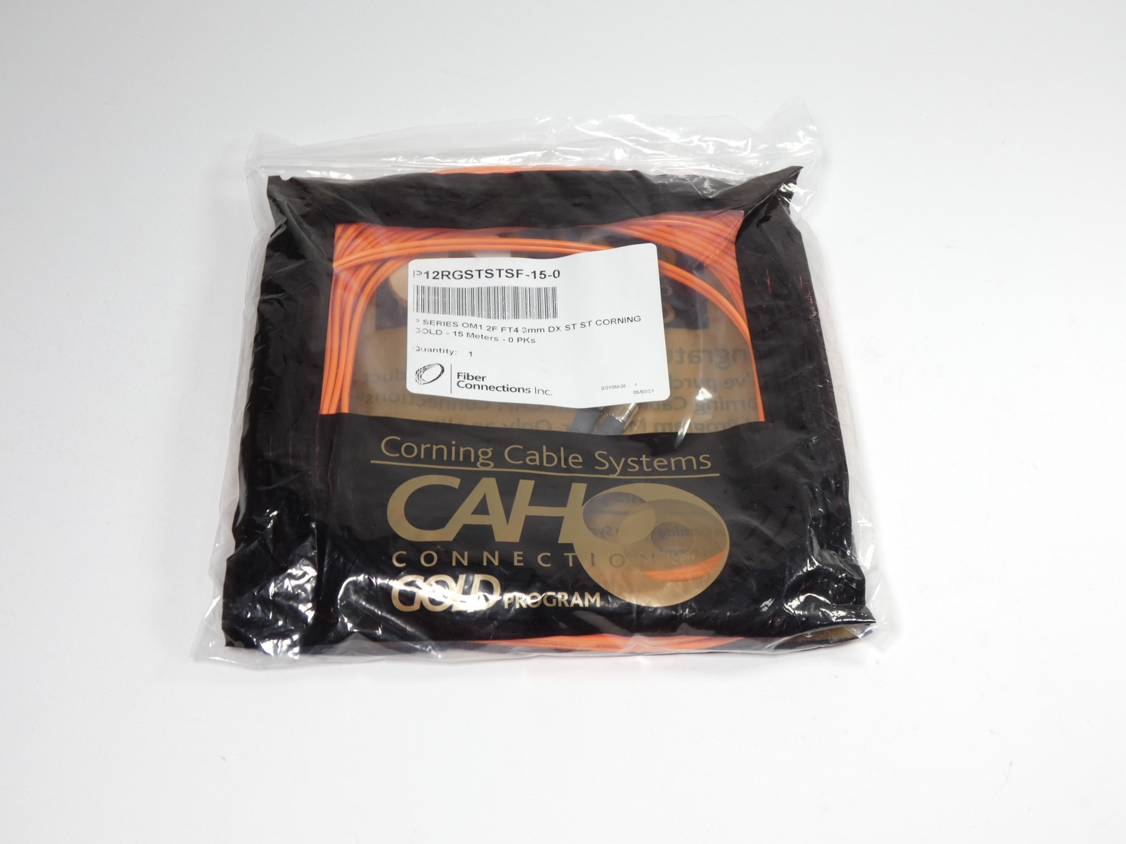 Corning Gold Orange Optical Cable OM1 2F FT4 15M 3MM P12RGSTSTSF-15-0 - NEW S...
