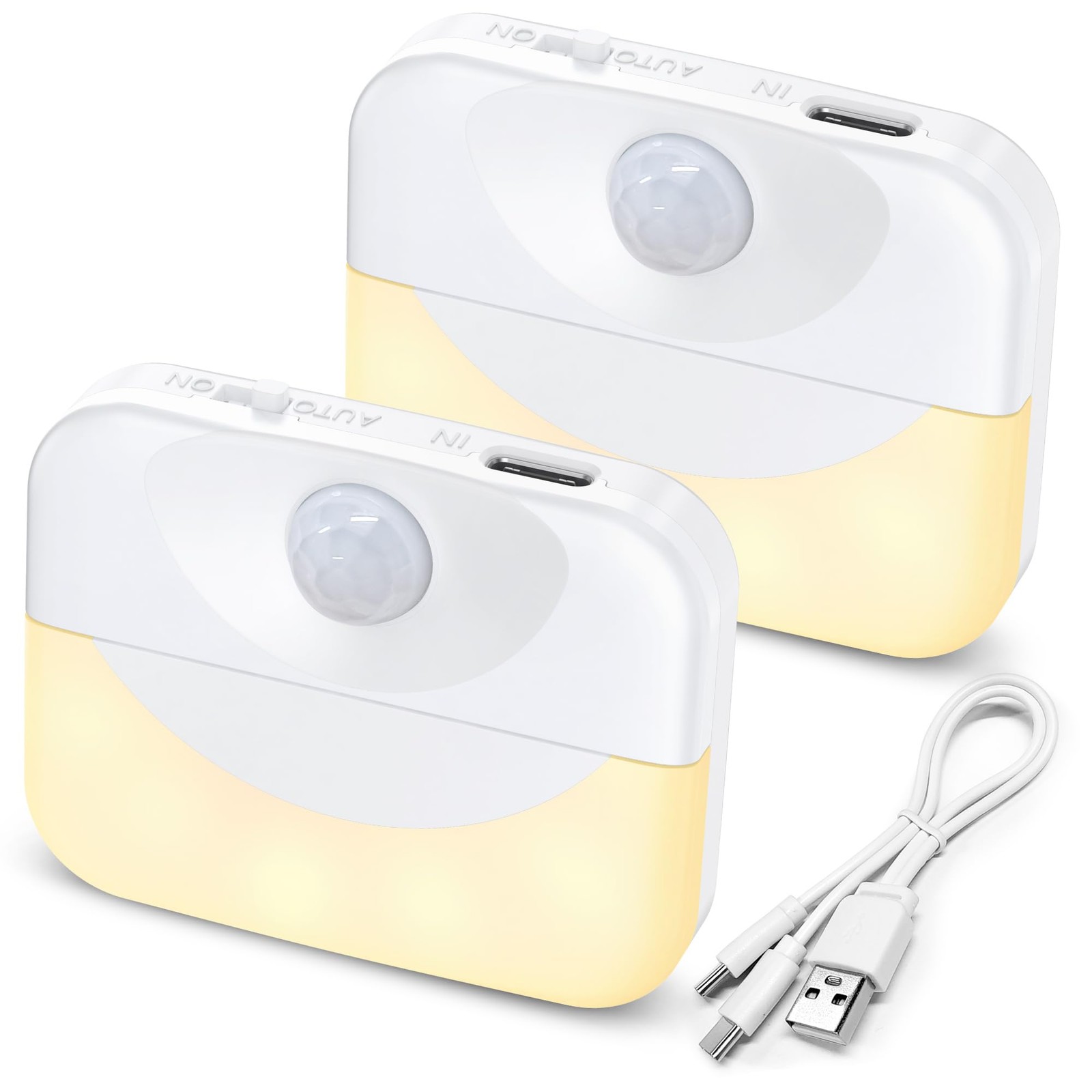 2 Pack Rechargeable Stick On Night Lights w/ Motion Sensor for Bathroom Kitchen