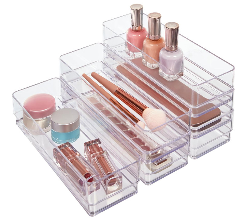 Stori Simplesort 6-Piece Stackable Clear Drawer Organizer Set | 9" X 3" X 2" Rec