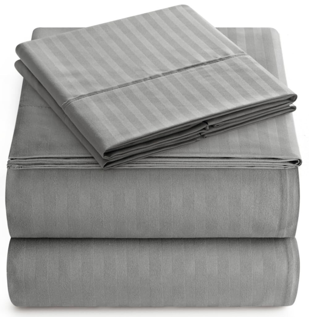 Queen Sheet Set - 4-Piece Striped Queen Size Bed Sheets - Soft & Cooling Deep...