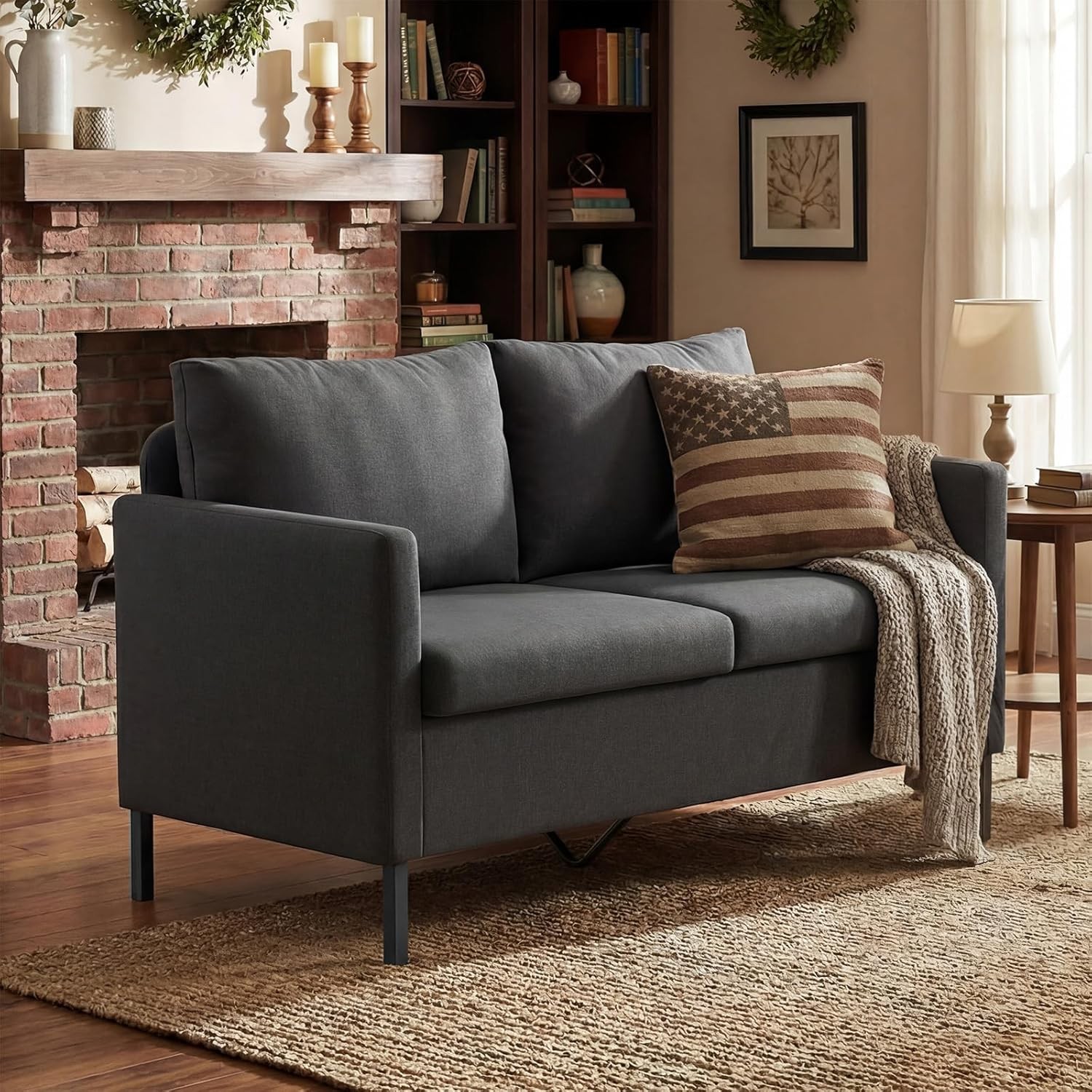 Linen Fabric Modern Small Loveseat Sofa Couch for Living Room,
