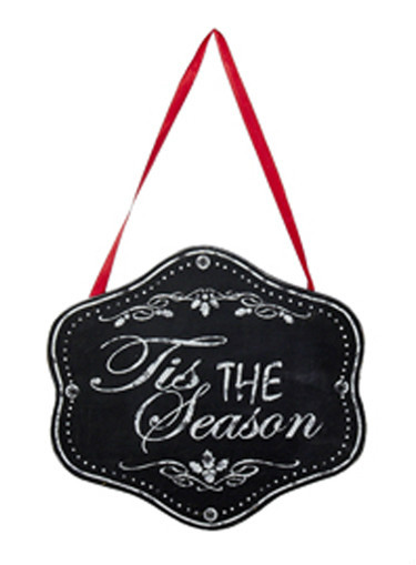 KURT S. ADLER "TIS THE SEASON" CHALKBOARD PLAQUE CHRISTMAS ORNAMENT W/ GLITTER