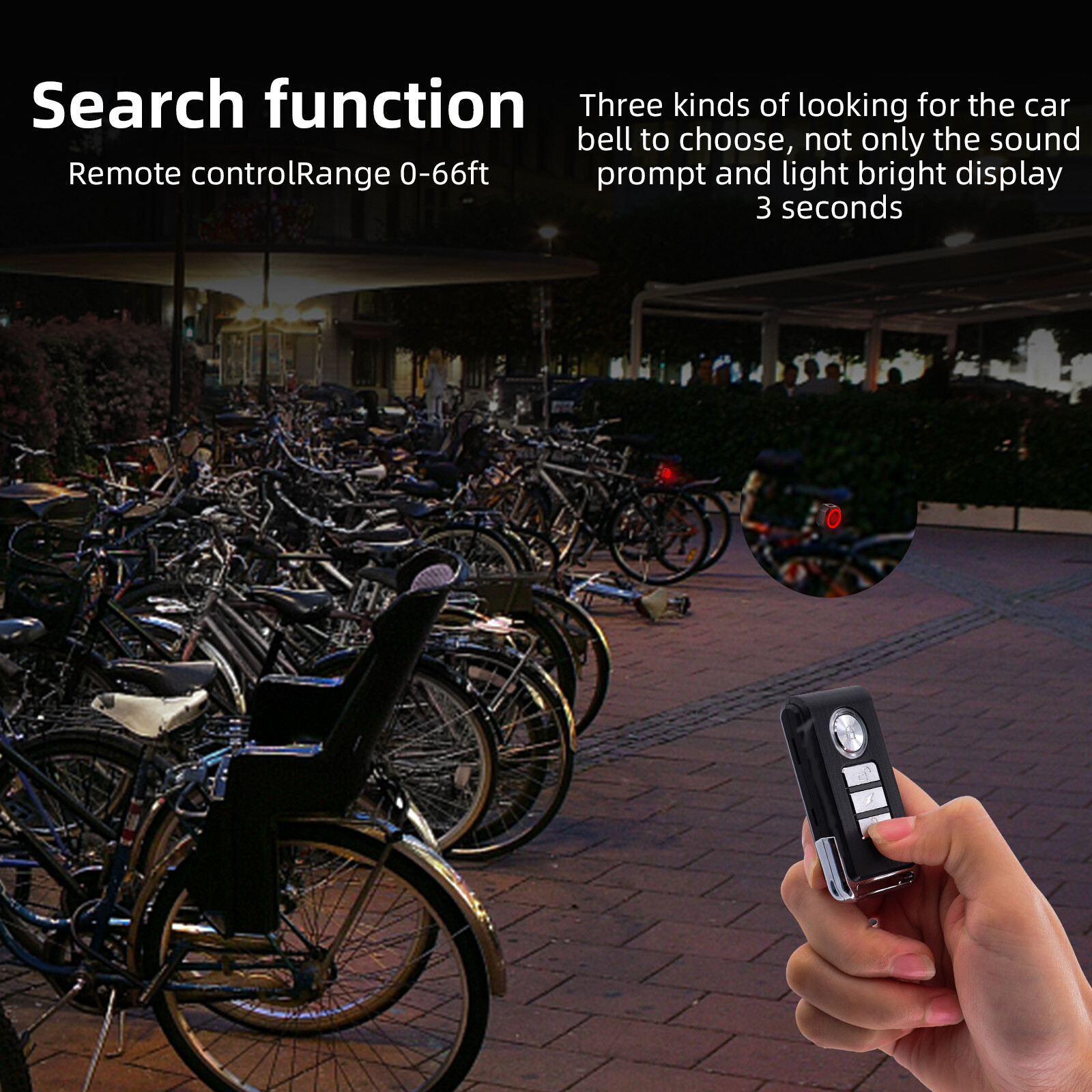 Black Horn Rear Light Alarm Sensitivity Adjustable Search Bike Ringing Function