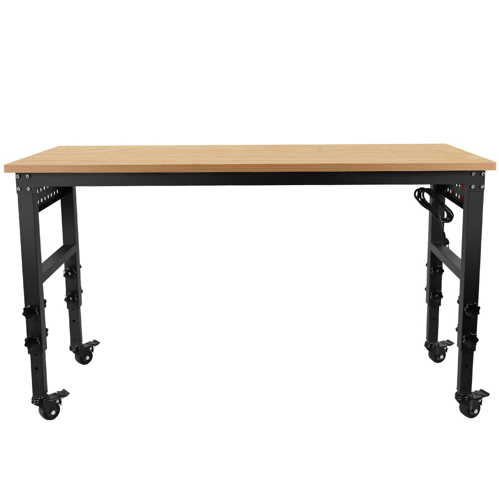 Rolling Heavy-Duty Adjustable Workbench with Power Outlet and Wheels