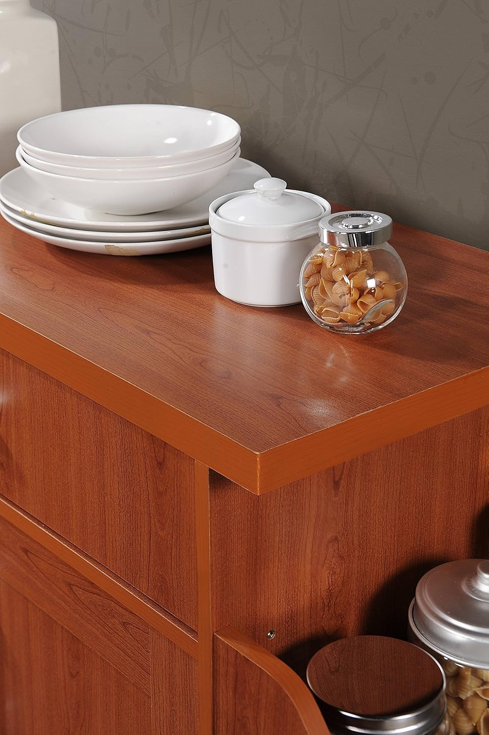 Kitchen Island with Spice Rack, Towel Rack & Drawer, Cherry