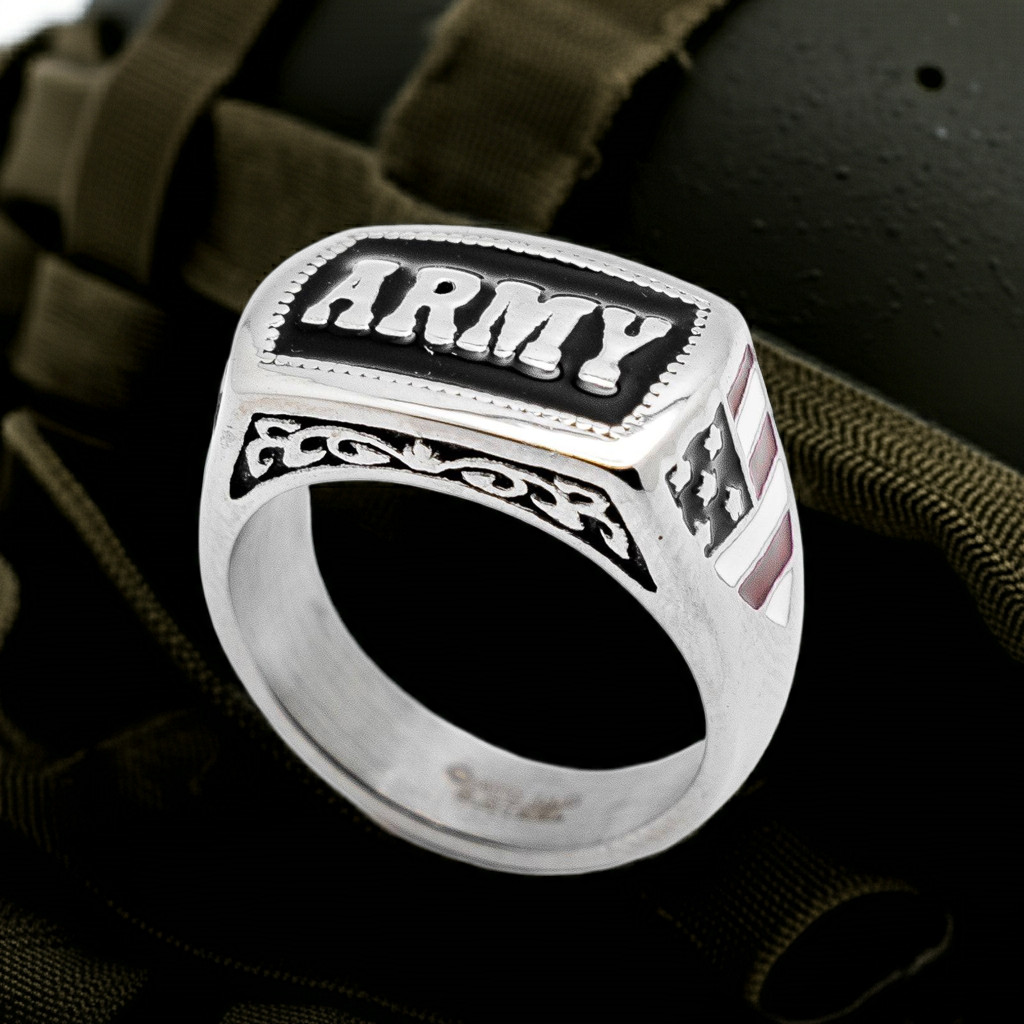 "ARMY" Signet Ring Enameled USA Military Stainless-Steel Unisex sizes 5-15, 63