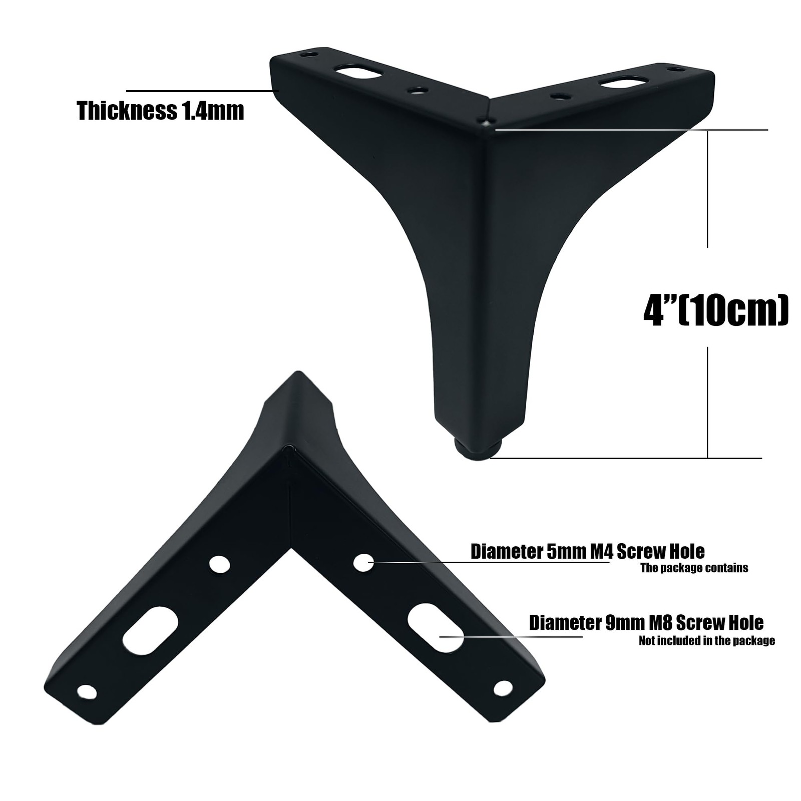 Smaxcn 4 Pack 4" Matte Black Metal Furniture 4 inch (1.4 thick-4pcs),