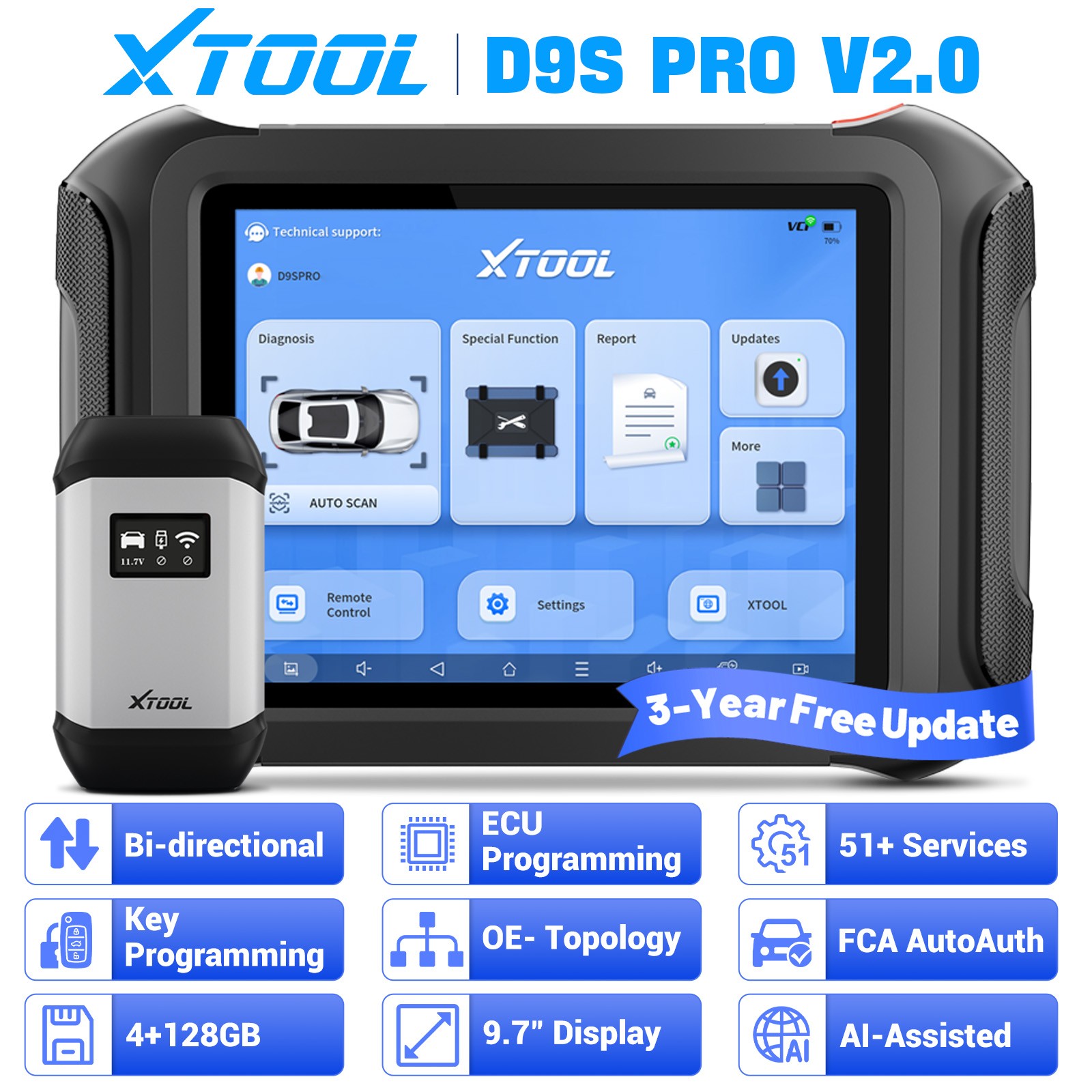 XTOOL D9SPRO ECU Programming Diagnostic Tool Bidirectional OBD2 Scanner 45 Reset