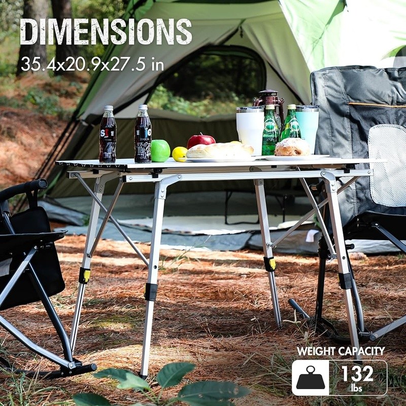 Adjustable Folding Camping Table W/ Storage Mesh Quick Setup Telescoping Legs US