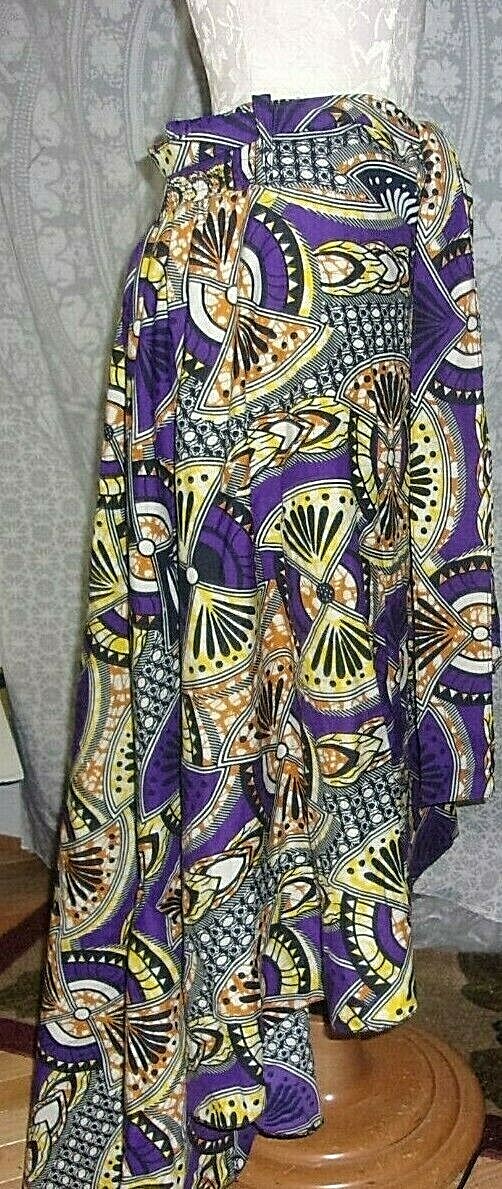African  Print High Waist Skirt High-Low With Belt L/XL