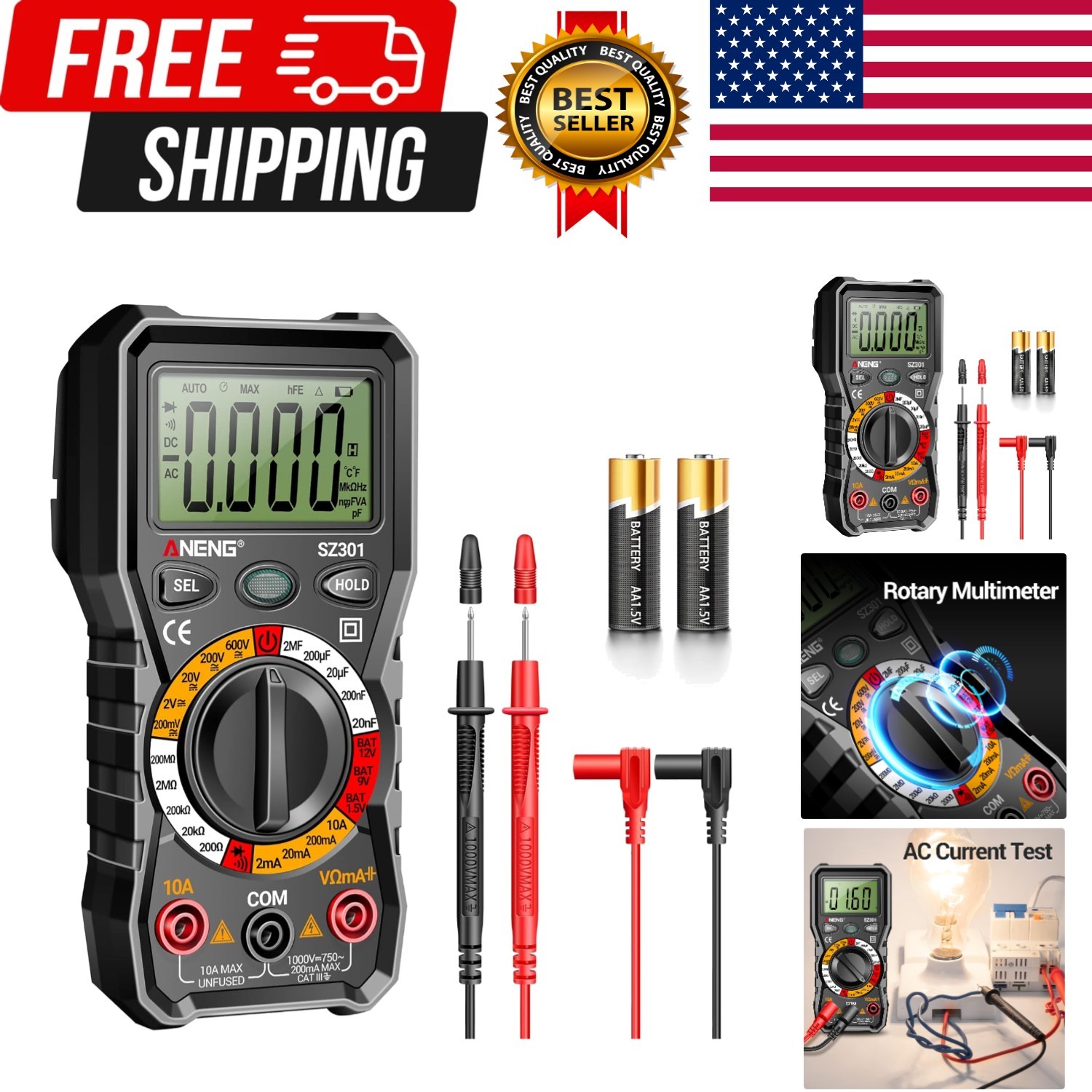 Digital Multimeter with Case,DC AC Voltmeter,Ohm Volt Amp Meter,Measures Volt...